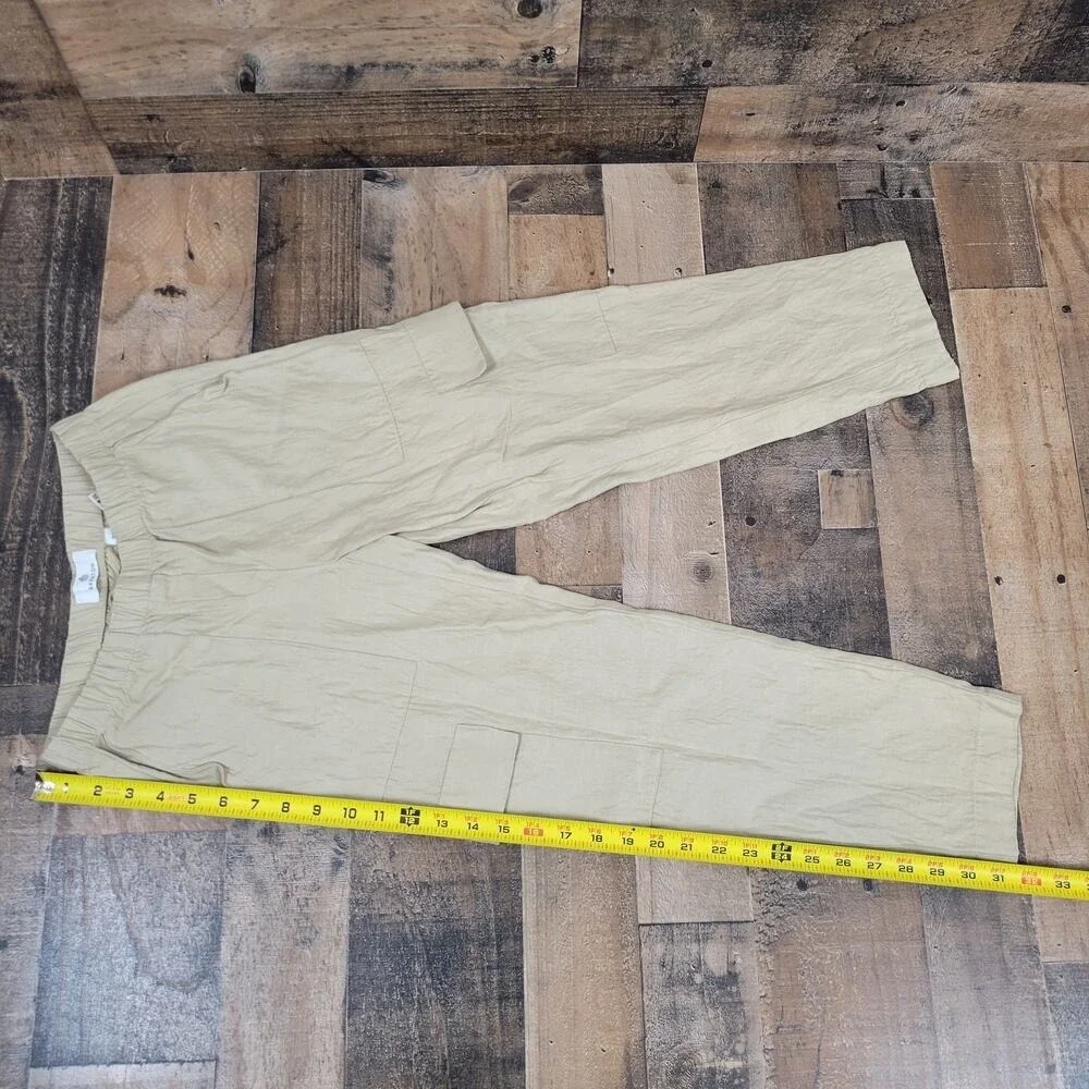 Aritzia Babaton Womens 00 Titan Pants Mid Rise‎ Cargo Pull-On Beige Linen Blend